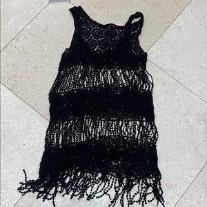 BECCA Black Crochet Fringe Swim Coverup